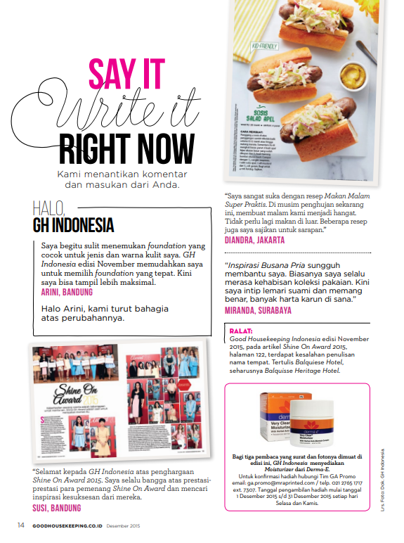Majalah Good Housekeeping Indonesia - Edisi Desember 2015 (Rianti Cartwright) - Image 2